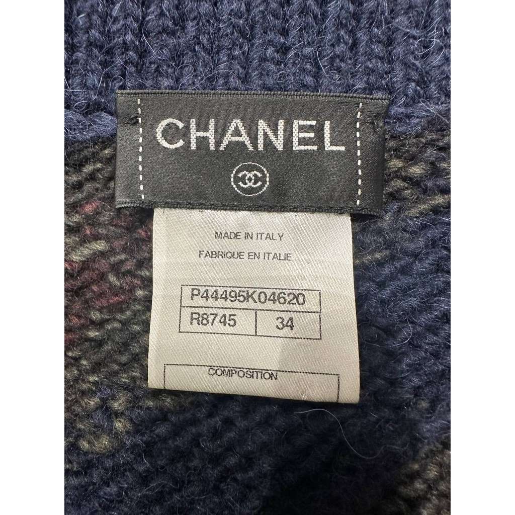 Chanel Alpaca Striped Chunky Cardigan Navy Wool Very good condition - Inside View