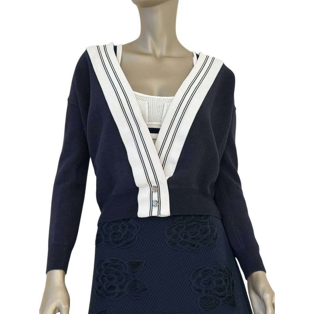 Chanel Bra Top Cardigan Set Black Wool Very good condition - Front View