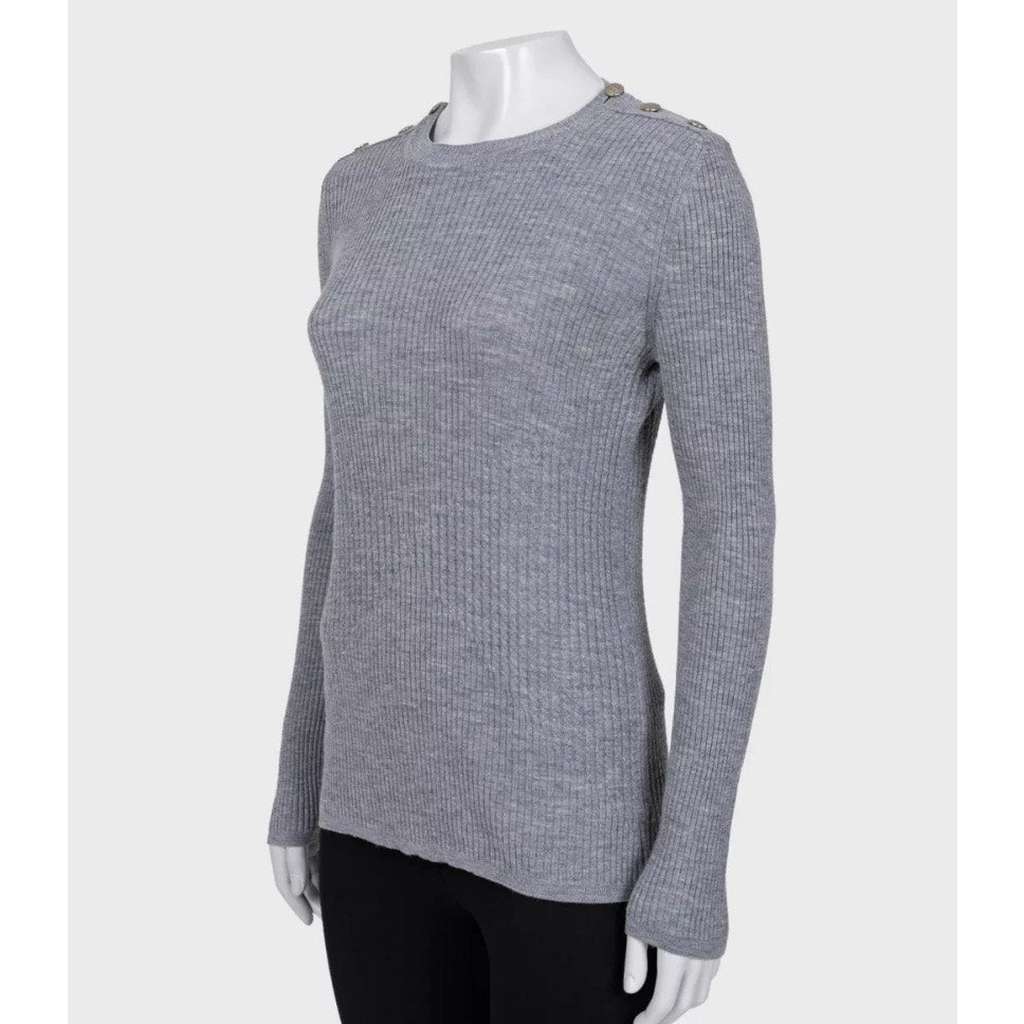 Chanel Fitted Sweater with Signature Buttons Silver Cotton Very good condition - Back View