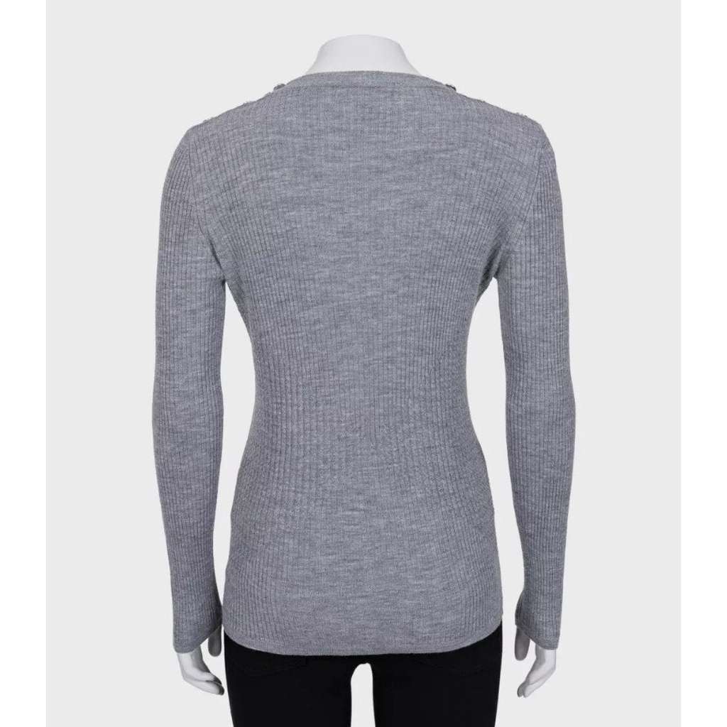 Chanel Fitted Sweater with Signature Buttons Silver Cotton Very good condition - Inside View