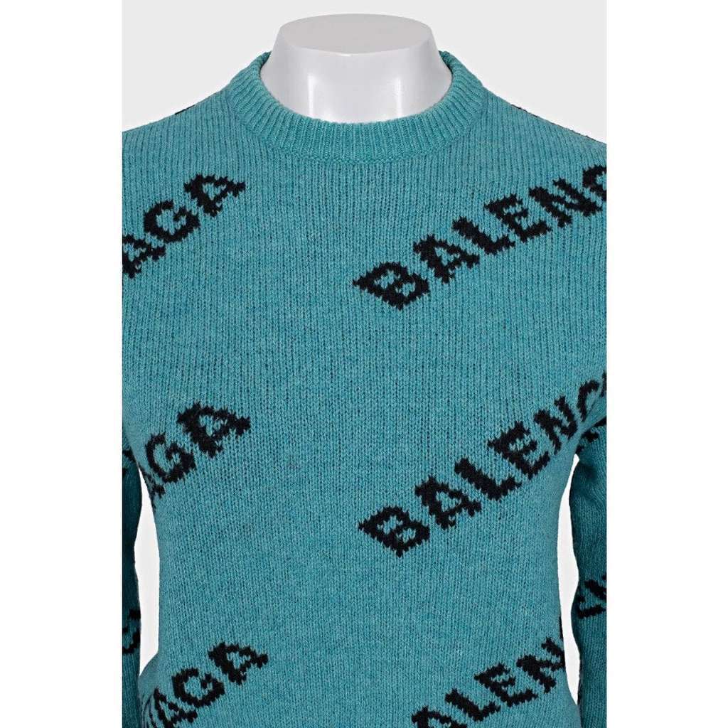Balenciaga Logo Sweater Green Wool Very good condition - Model View