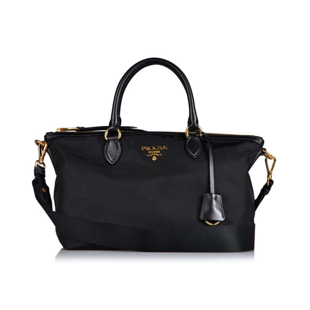 Prada Prada Tessuto Nylon Black Leather Clochette Crossbody Tote Bag Black Never worn, with tag - Front View