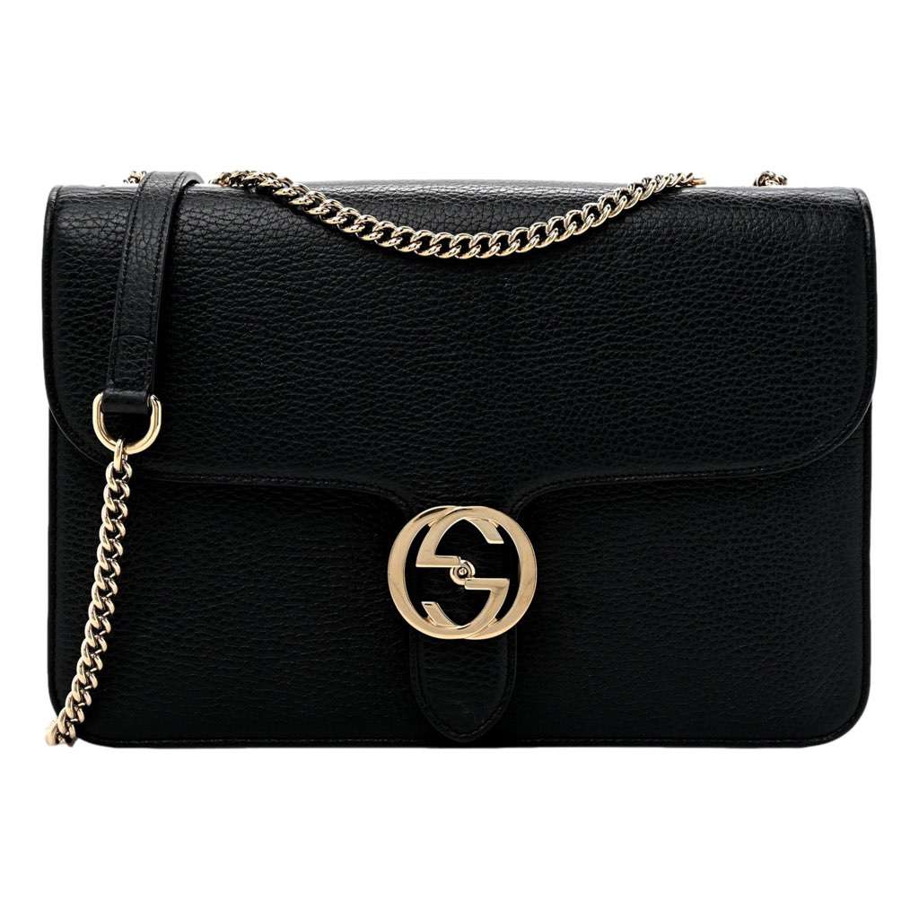 Gucci Gucci Marmont Black Leather Interlocking GG Gold Chain Strap Crossbody Handbag Black Leather Never worn, with tag - Front View