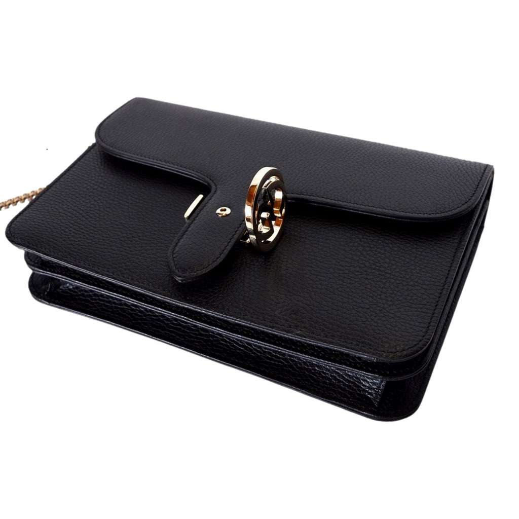Gucci Gucci Marmont Black Leather Interlocking GG Gold Chain Strap Crossbody Handbag Black Leather Never worn, with tag - Inside View
