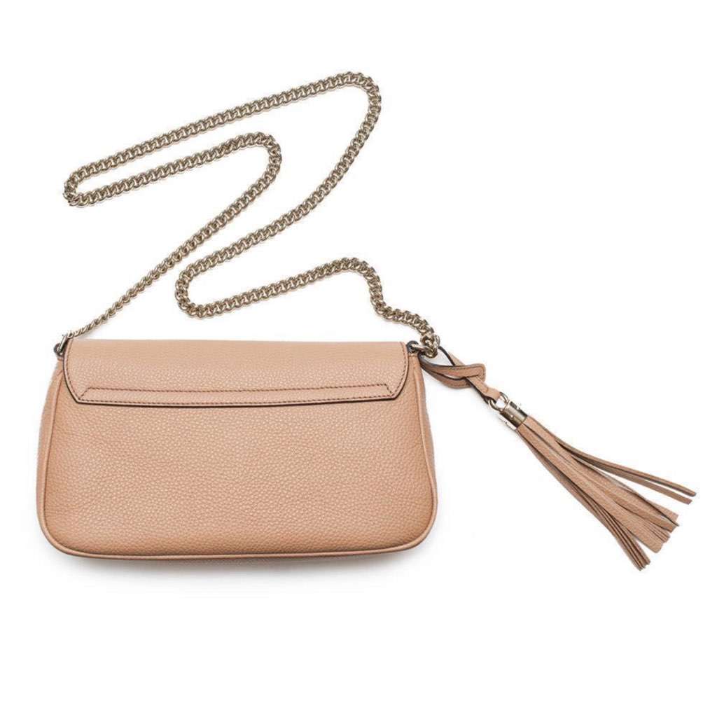 Gucci Gucci Soho Disco GG Tassel Gold Chain Crossbody Flap Bag Camelia Beige Beige Leather Never worn, with tag - Back View