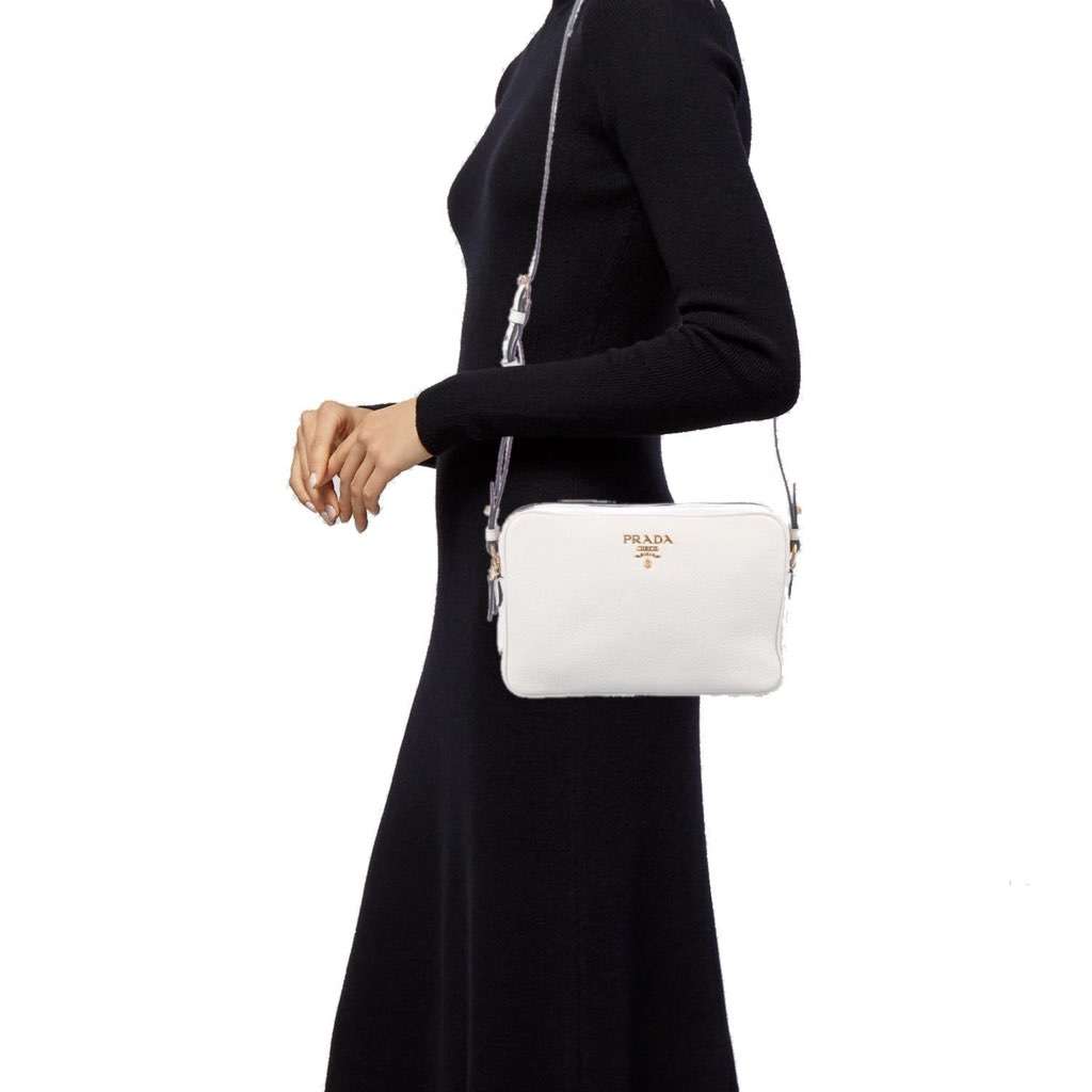 Prada Prada Vitello Phenix White Leather Double Zip Camera Crossbody White Leather Never worn, with tag - Model View