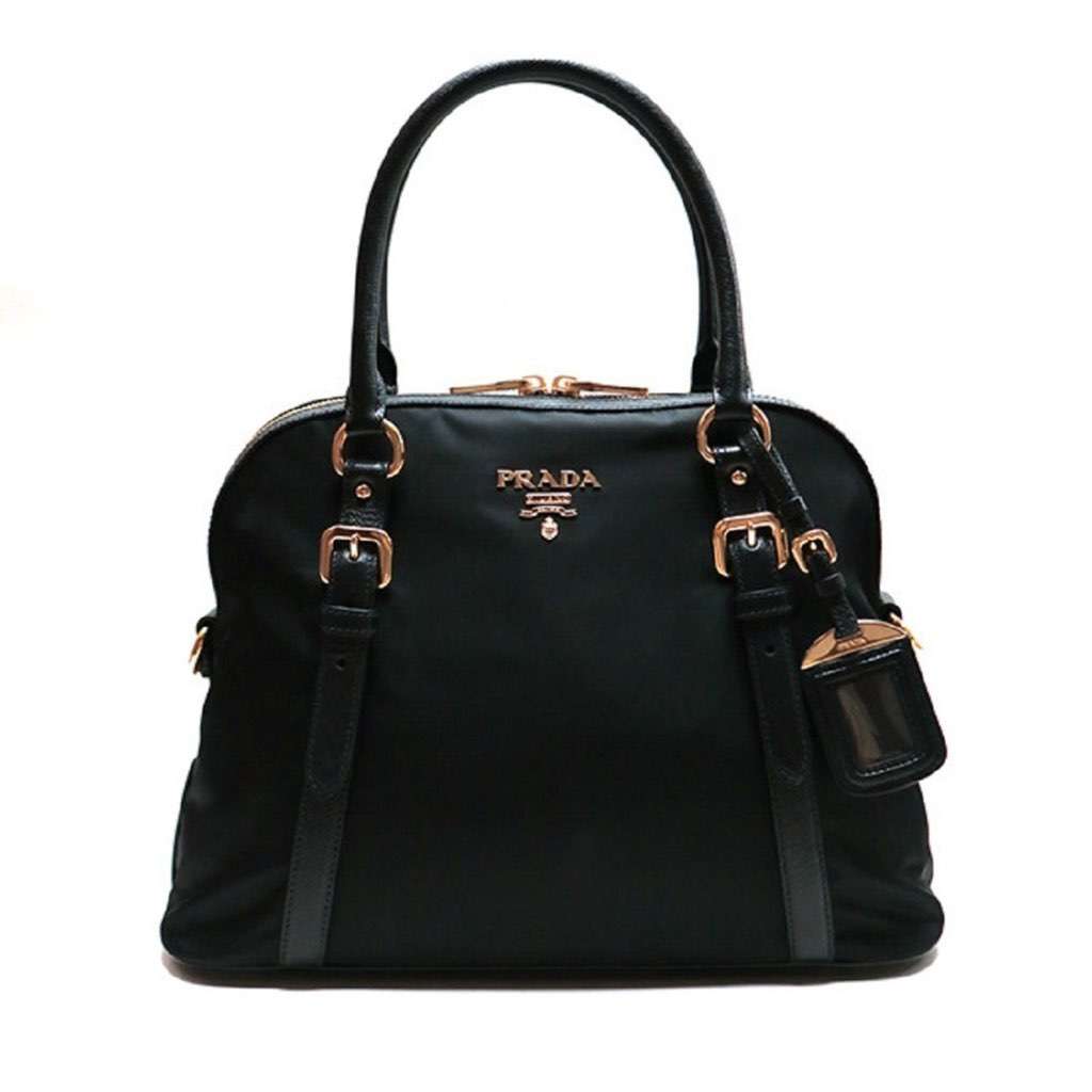 Prada Prada Tessuto Nylon Saffiano Leather Black Satchel Bag Black Never worn, with tag - Front View