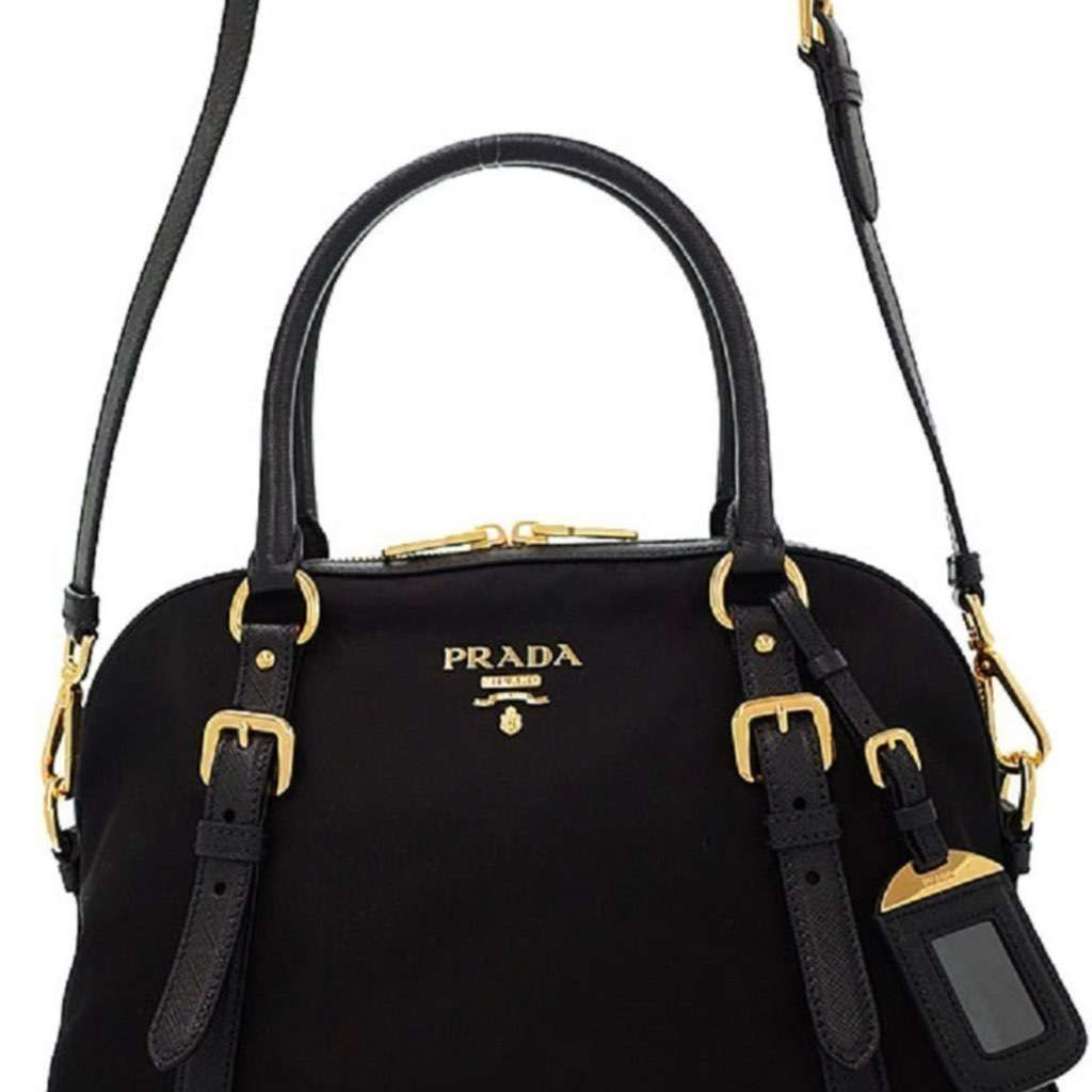 Prada Prada Tessuto Nylon Saffiano Leather Black Satchel Bag Black Never worn, with tag - Model View