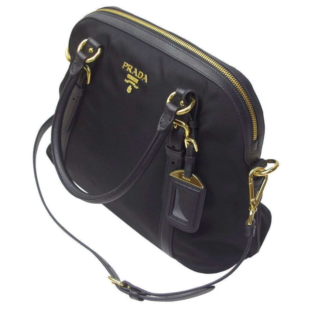 Prada Prada Tessuto Nylon Saffiano Leather Black Satchel Bag Black Never worn, with tag - Box View