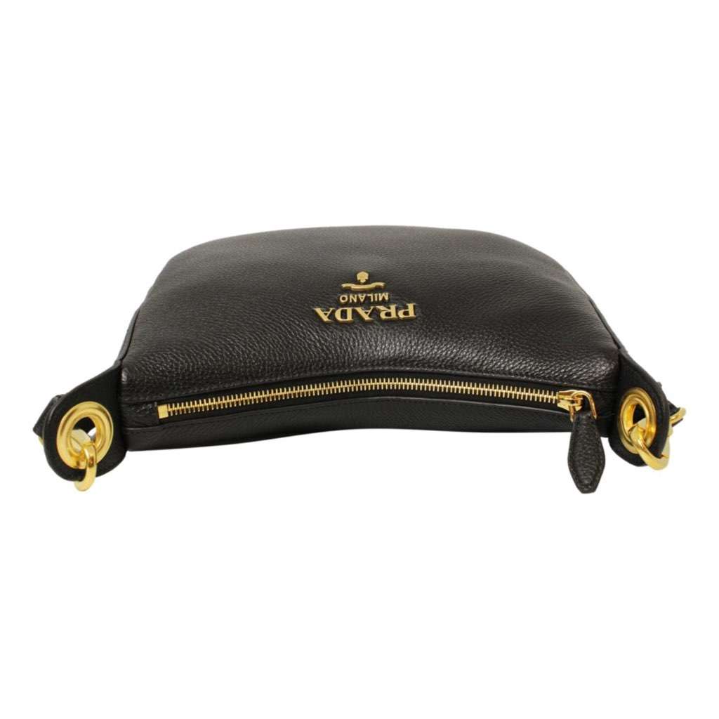 Prada Prada Black Vitello Phenix Leather Web Stripe Strap Crossbody Black Leather Never worn, with tag - Model View