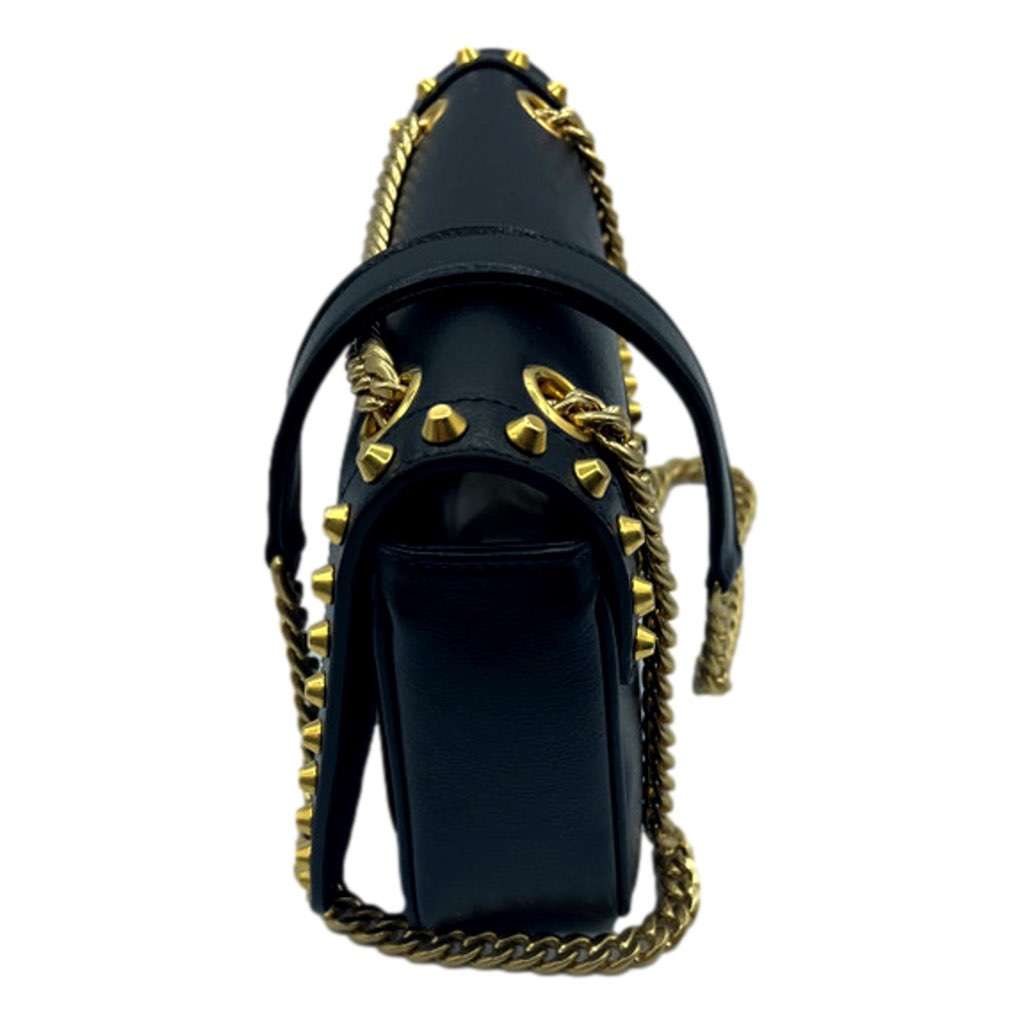 Prada Prada Pattina Black Calf Leather Studded Flap Chain Crossbody Bag Black Leather Never worn, with tag - Model View
