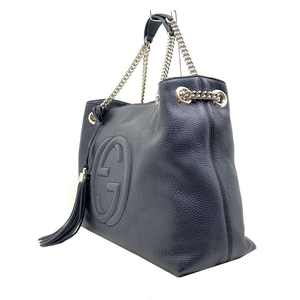 Gucci Gucci GG Pebbled Calfskin Medium Soho Gold Chain Shoulder Bag Black Black Leather Never worn, with tag - Back View