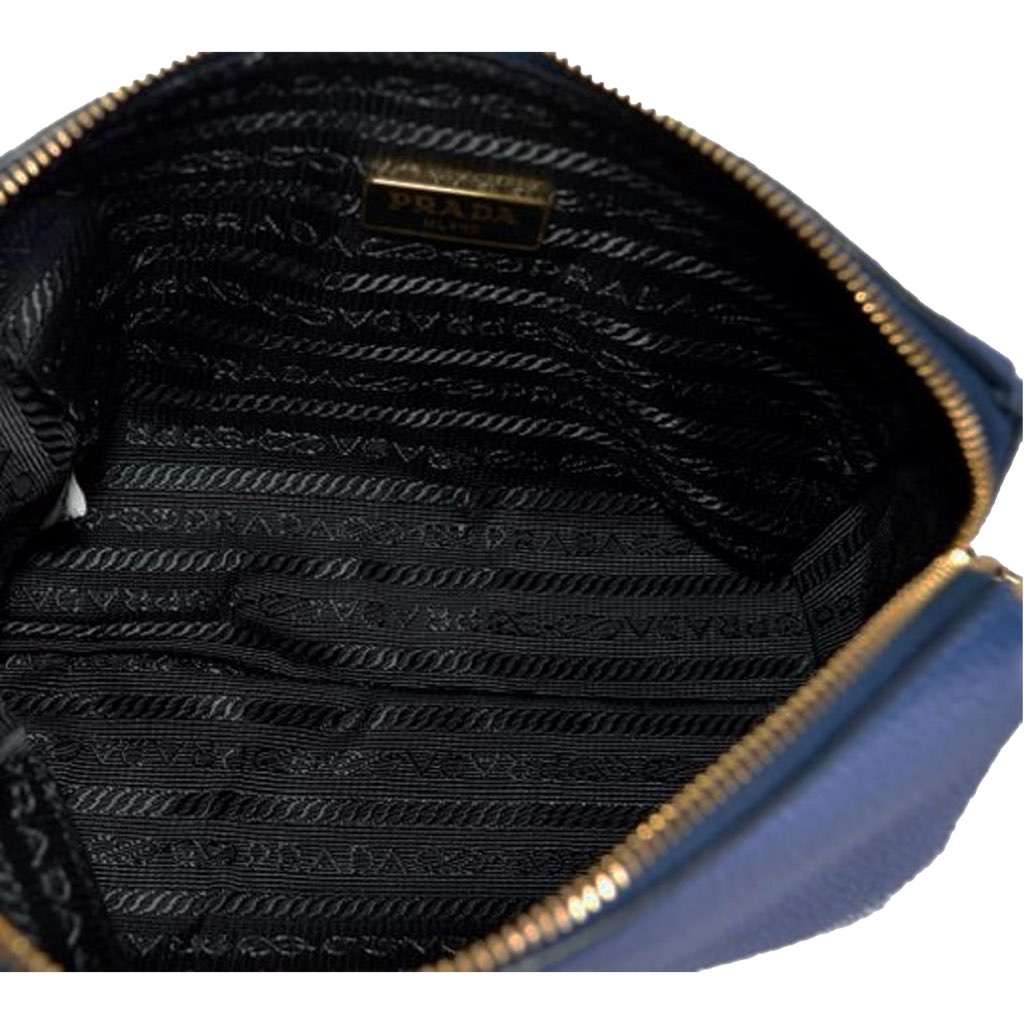 Prada Prada Contenitore Baltico Navy Blue Vitello Daino Vanity Case Blue Leather Never worn, with tag - Model View