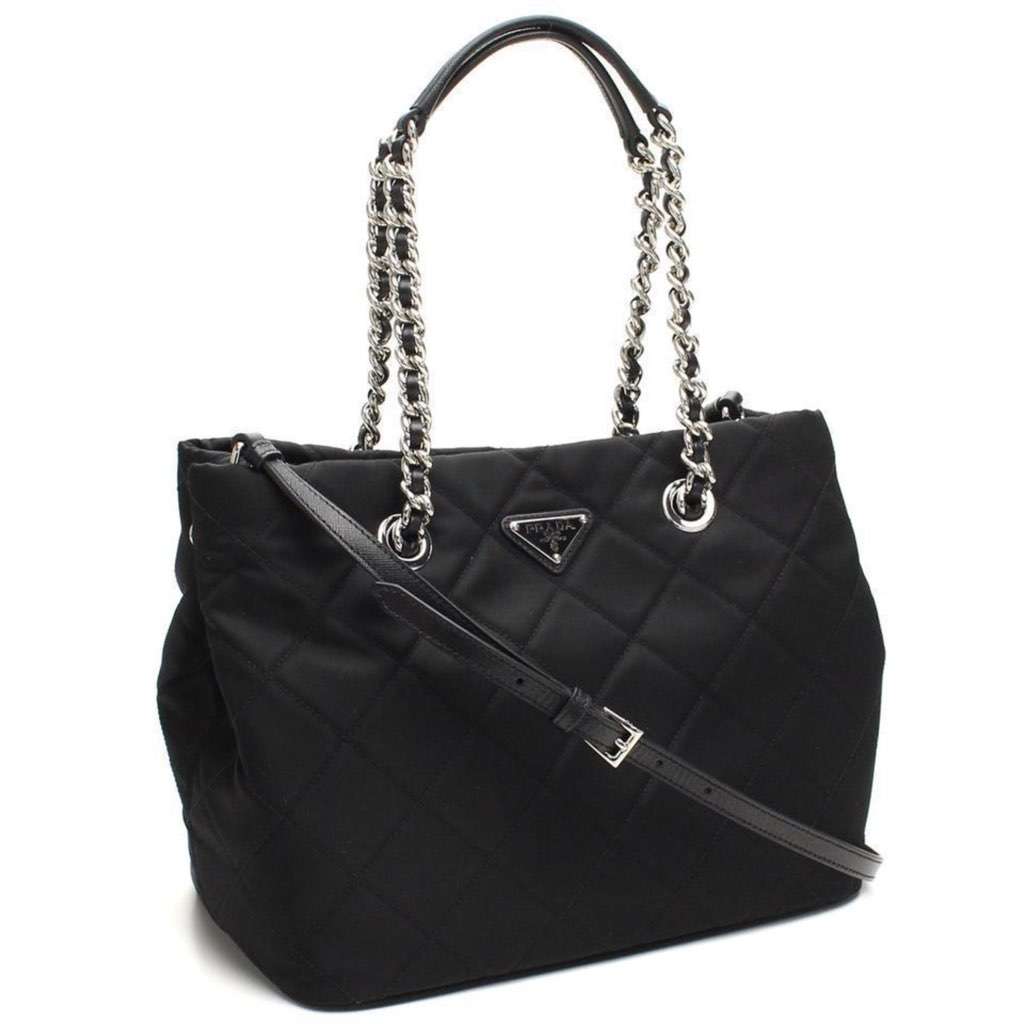 Prada Prada Black Quilted Tessuto Chain Shoulder Bag Tote Black Never worn, with tag - Front View