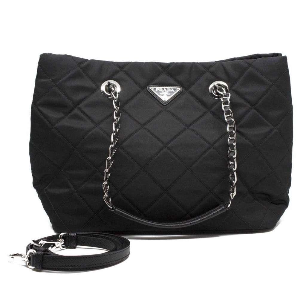 Prada Prada Black Quilted Tessuto Chain Shoulder Bag Tote Black Never worn, with tag - Back View