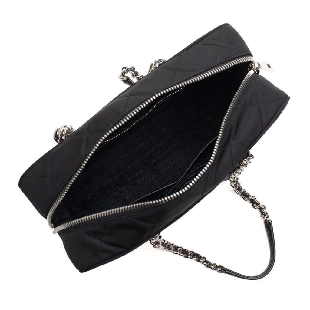 Prada Prada Black Tessuto Nylon Quilted Shoulder Handbag Black Leather Never worn, with tag - Model View
