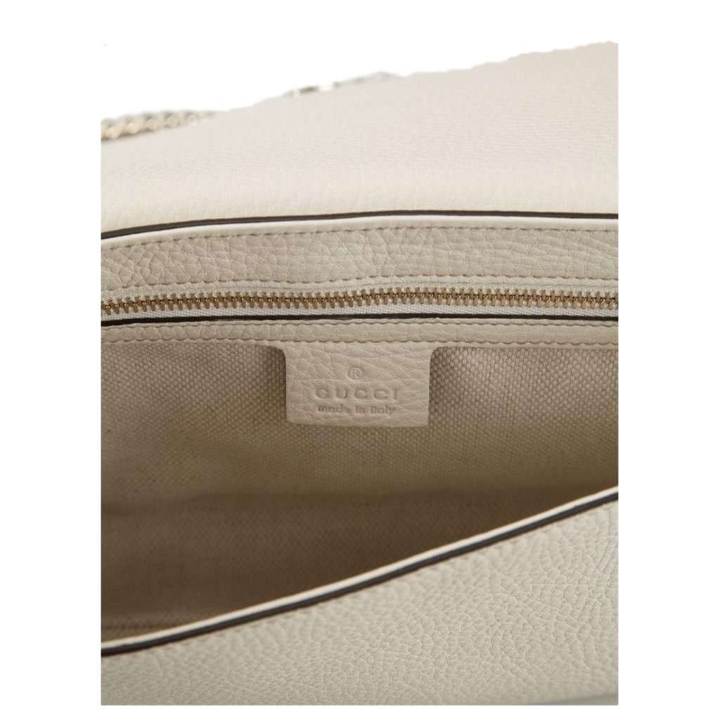 Gucci Gucci Soho Disco Crossbody Flap Ivory Signature Collection Gold Chain White Leather Never worn, with tag - Model View