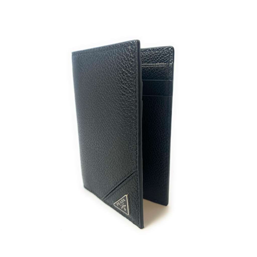 Prada Prada Vitello Grain Black Leather Triangle Logo Vertical Bifold Wallet Black Leather Never worn, with tag - Inside View