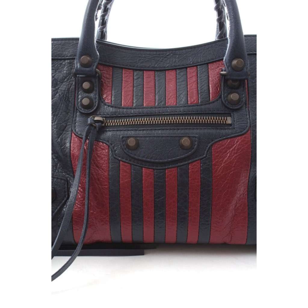 Balenciaga Balenciaga Classic City Marine Bordeaux Stripe Small Satchel Bag Black Leather Never worn, with tag - Back View