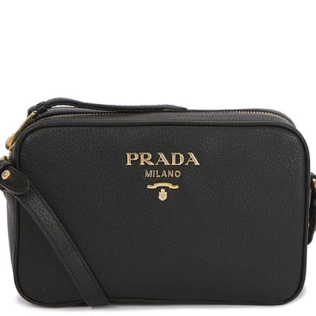 Prada Prada Vitello Phenix Black Leather Gold Logo Camera Crossbody Bag Black Leather Never worn, with tag - Front View