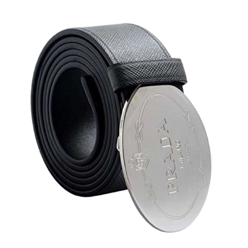 Prada Prada Black Saffiano Leather Engraved Oval Plaque Buckle Belt 110/44 Black Leather Never worn, with tag - Inside View