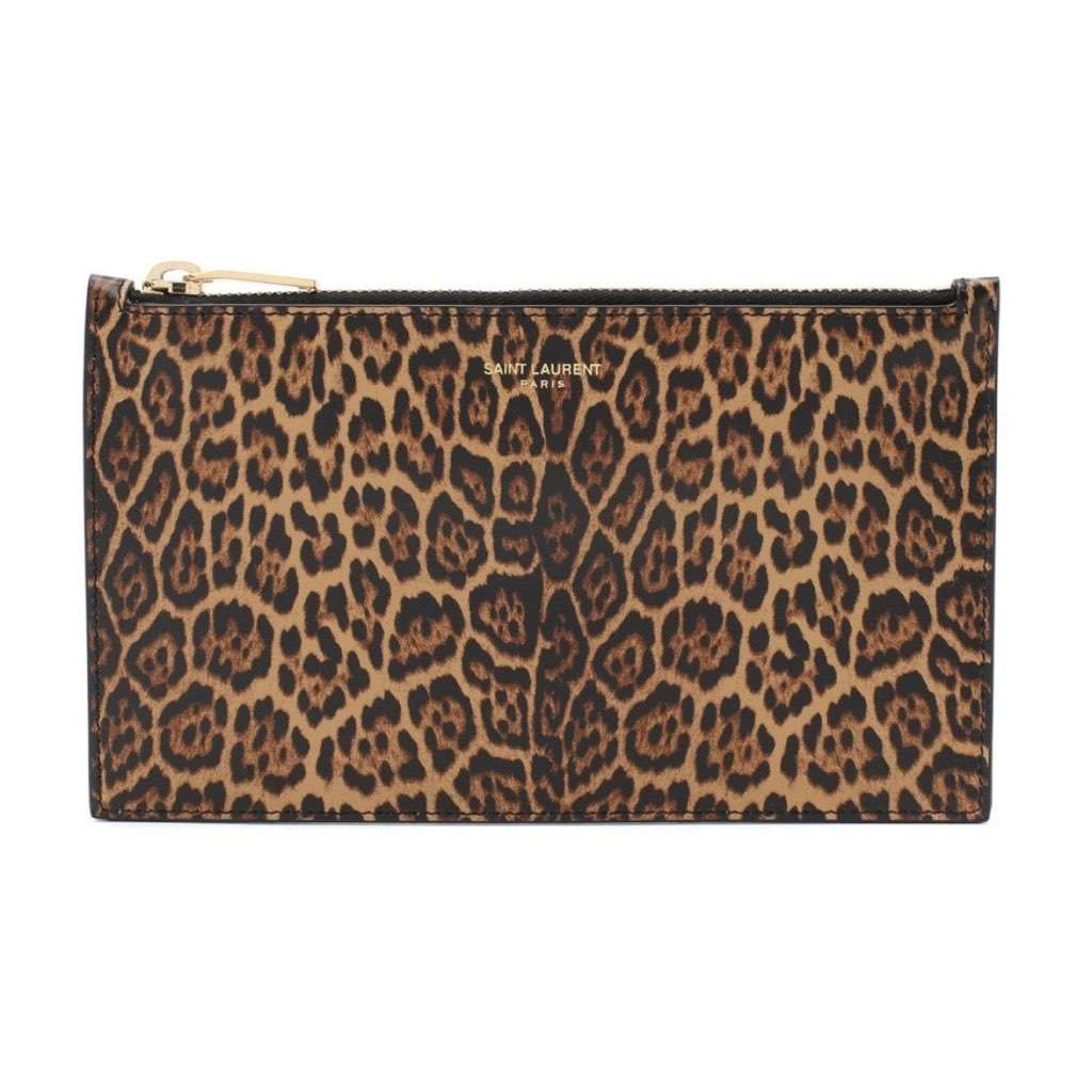 Saint Laurent Saint Laurent Leopard Printed Calfskin Leather Small Pouch Black Leather Never worn, with tag - Front View