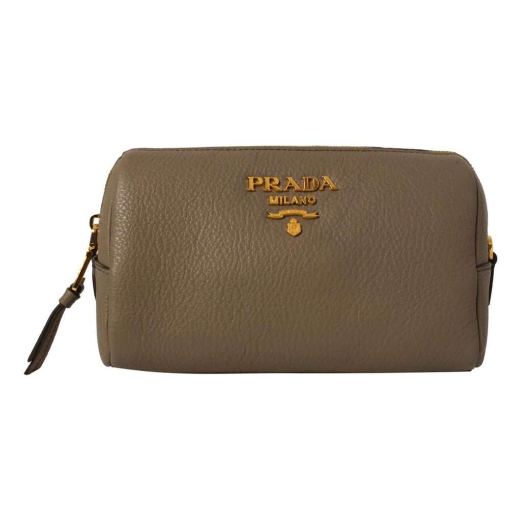 Prada Prada Vitello Daino Argilla Grey Leather Cosmetic Pouch Other Leather Never worn, with tag - Front View