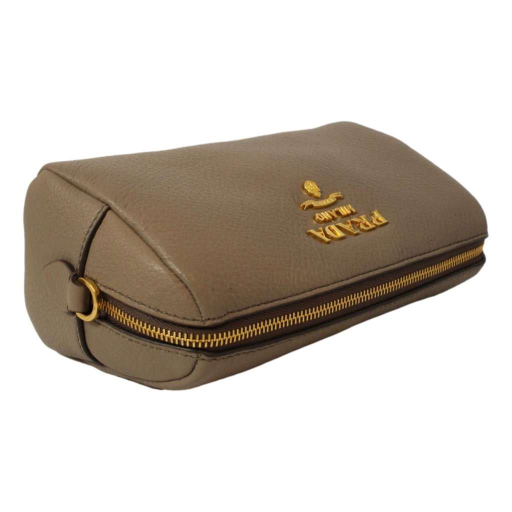 Prada Prada Vitello Daino Argilla Grey Leather Cosmetic Pouch Other Leather Never worn, with tag - Model View