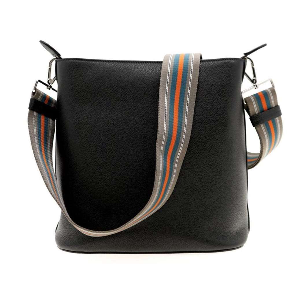 Prada Prada Vitello Phenix Black Leather Web Strap Crossbody Bucket Bag Black Leather Never worn, with tag - Model View