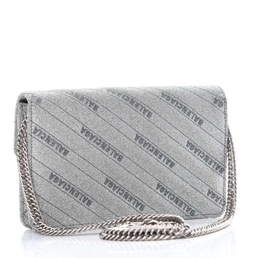 Balenciaga Balenciaga BB Silver Glittered Leather Wallet on Chain Bag Silver Leather Never worn, with tag - Inside View