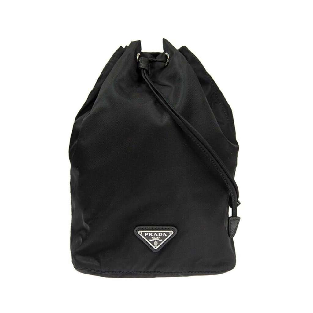 Prada Prada Black Tessuto Nylon Triangle Logo Drawstring Bucket Bag Black Never worn, with tag - Front View