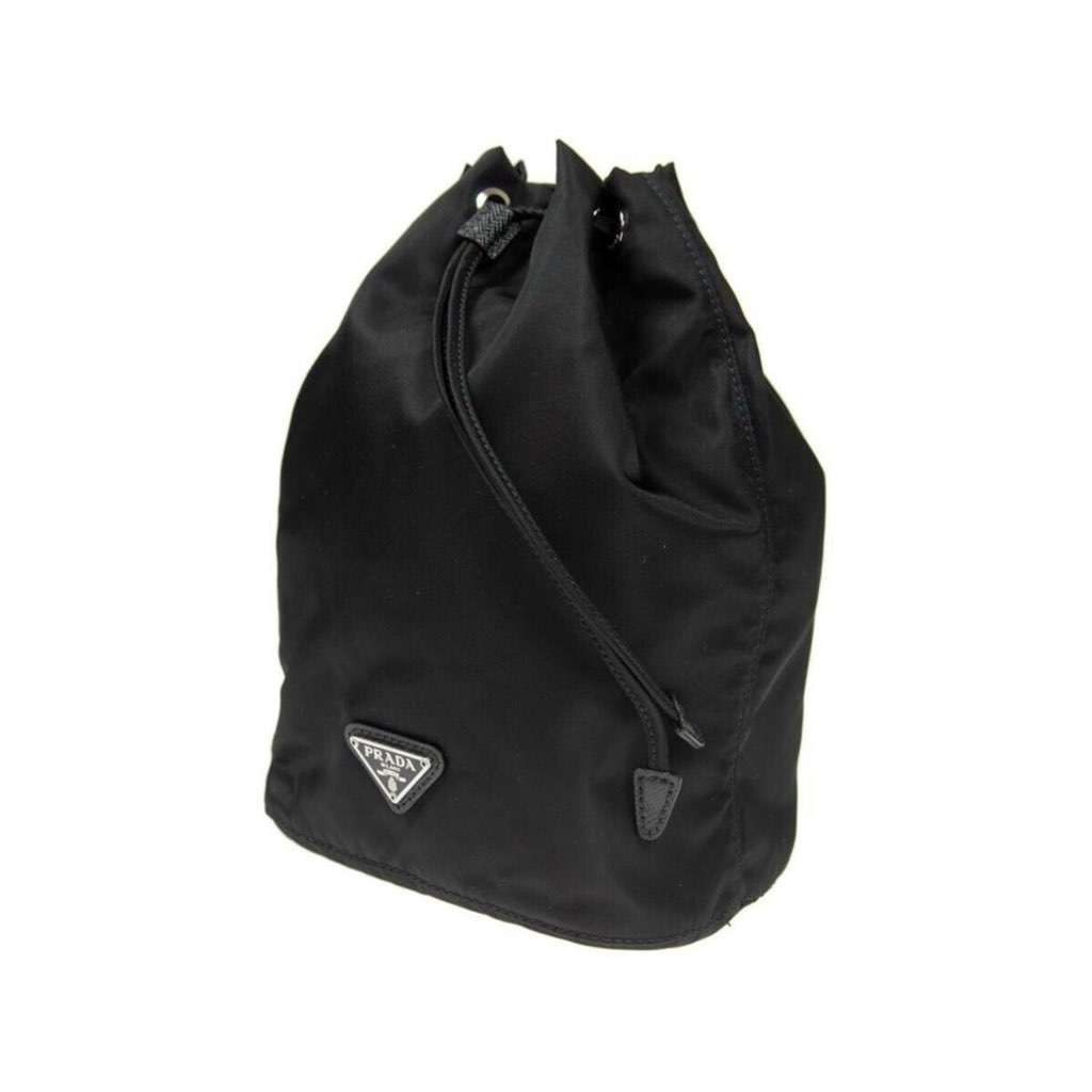 Prada Prada Black Tessuto Nylon Triangle Logo Drawstring Bucket Bag Black Never worn, with tag - Inside View