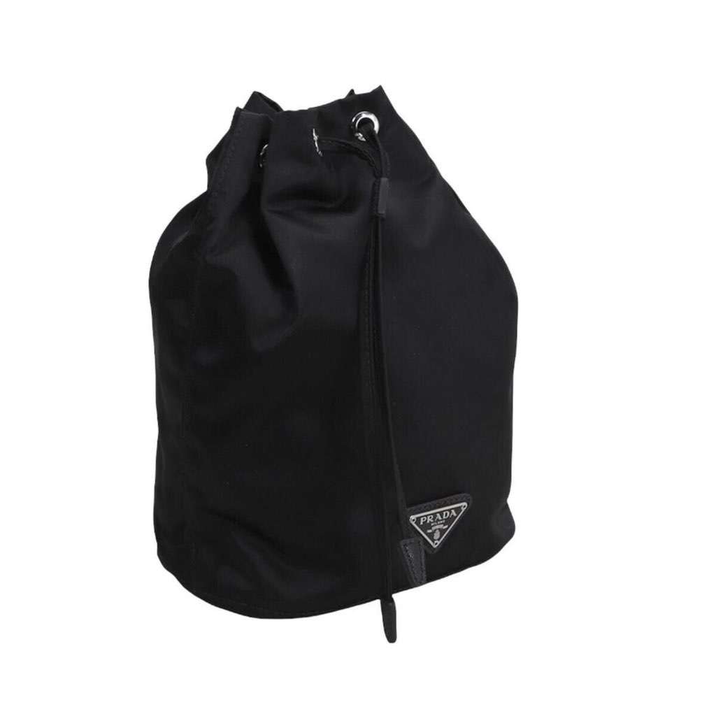 Prada Prada Black Tessuto Nylon Triangle Logo Drawstring Bucket Bag Black Never worn, with tag - Model View