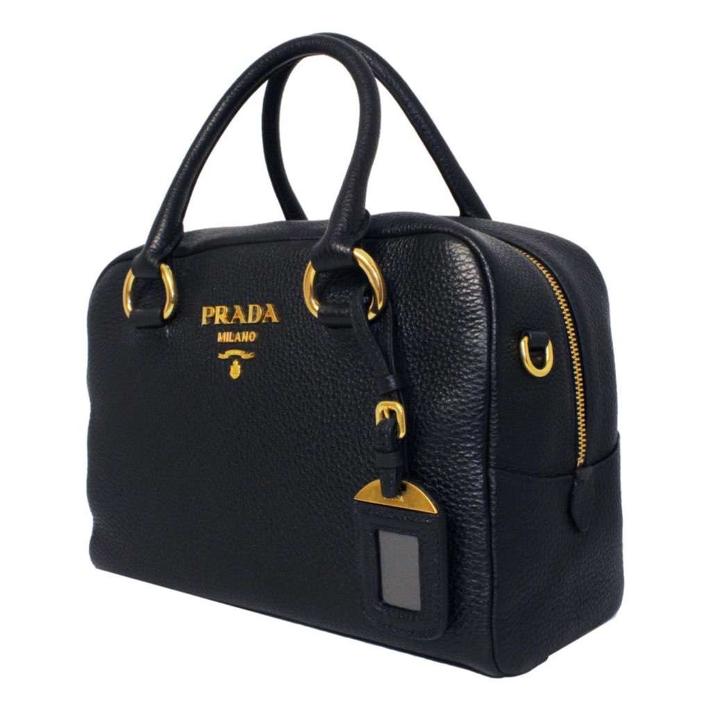 Prada Prada Vitello Phenix Black Leather Web Stripe Crossbody Satchel Bag Black Leather Never worn, with tag - Model View