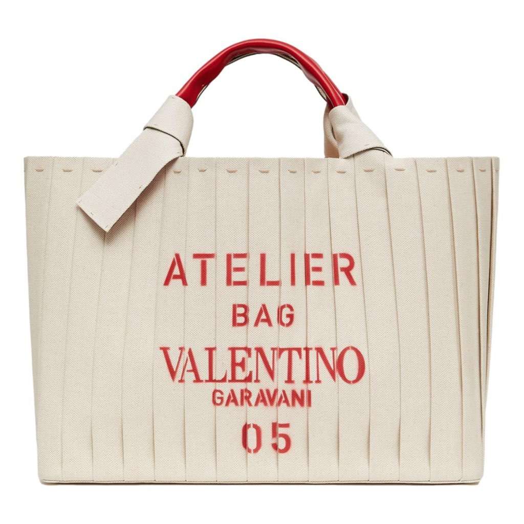 Valentino Garavani Valentino Garavani 05 Plisse Edition Sac Atelier Large Canvas Tote Bag Beige Canvas Never worn, with tag - Front View