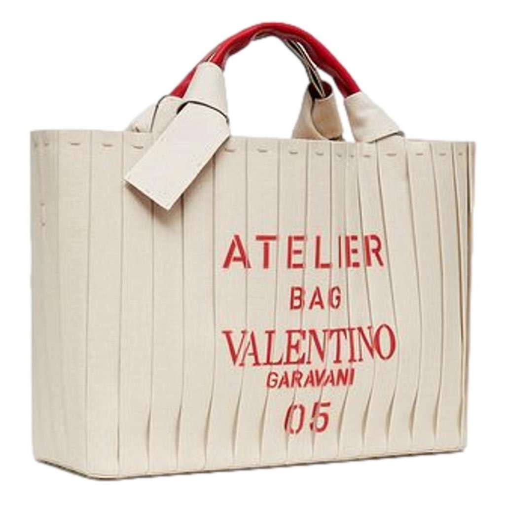 Valentino Garavani Valentino Garavani 05 Plisse Edition Sac Atelier Large Canvas Tote Bag Beige Canvas Never worn, with tag - Back View