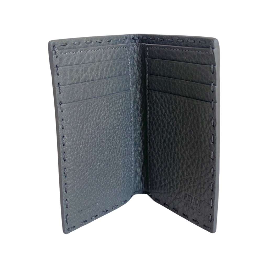 Fendi Fendi Selleria Gray Calf Leather Vertical Bifold Wallet Black Leather Never worn, with tag - Back View