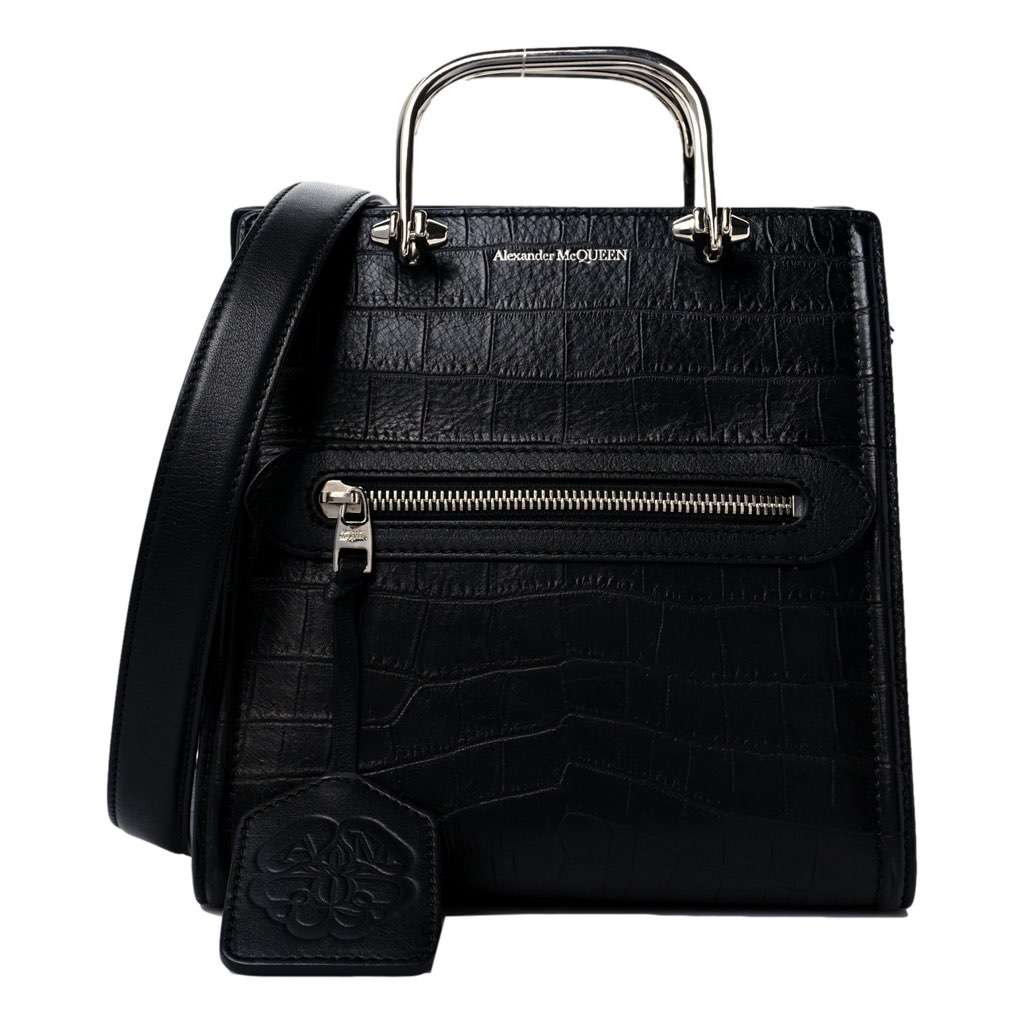 Alexander Mcqueen Alexander McQueen The Short Story Black Croc Print Leather Satchel Black Leather Never worn, with tag - Front View