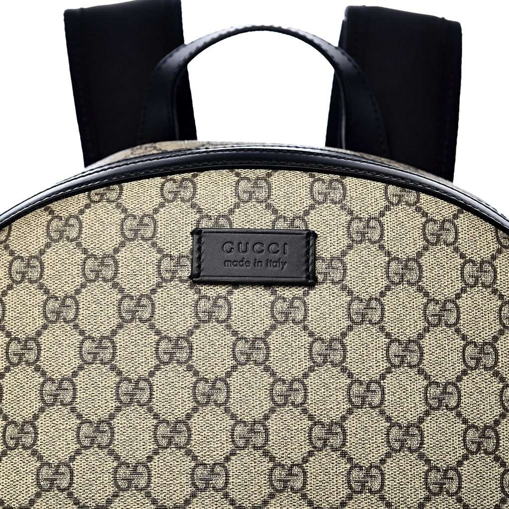 Gucci Gucci GG Supreme Canvas and Black Trim Backpack 406370 Beige Canvas Never worn, with tag - Model View