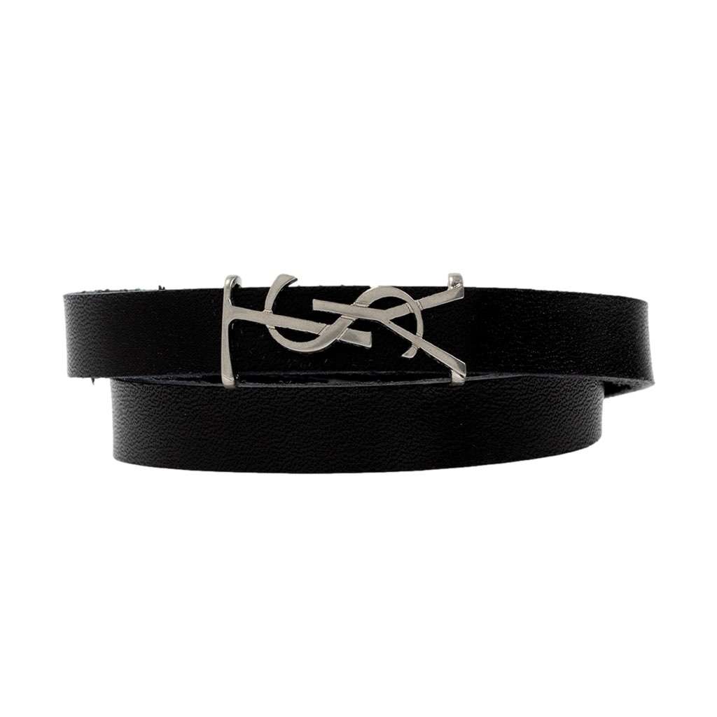 Saint Laurent Saint Laurent Monogram Black Leather Bracelet Black Leather Never worn, with tag - Front View