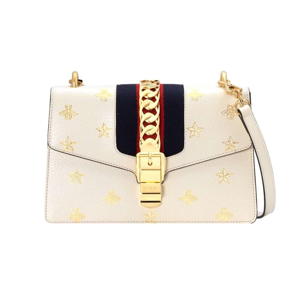 Gucci Gucci Sylvie Bee Star Ivory Leather Shoulder Bag Beige Leather Never worn, with tag - Back View
