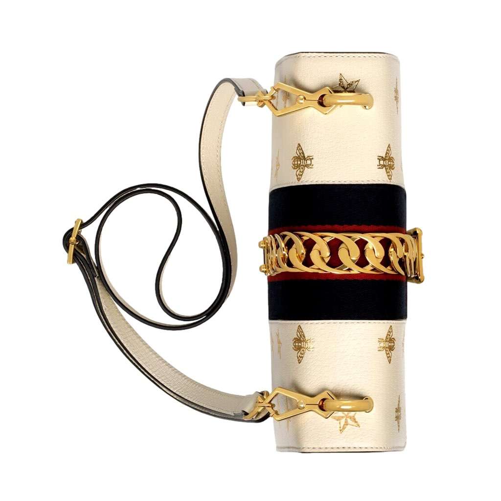 Gucci Gucci Sylvie Bee Star Ivory Leather Shoulder Bag Beige Leather Never worn, with tag - Model View