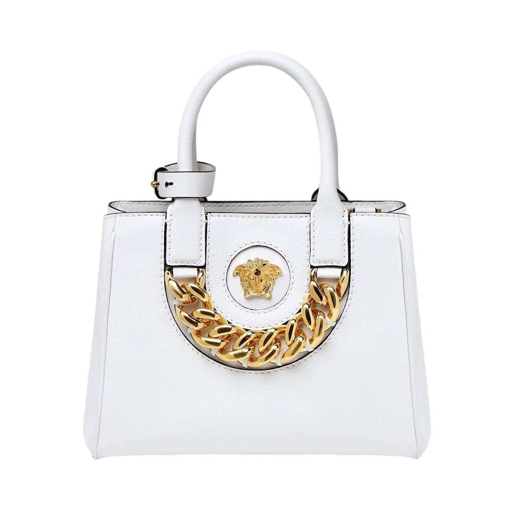 Versace Versace La Medusa Gold Plaque White Leather Small Crossbody Tote Bag White Leather Never worn, with tag - Front View