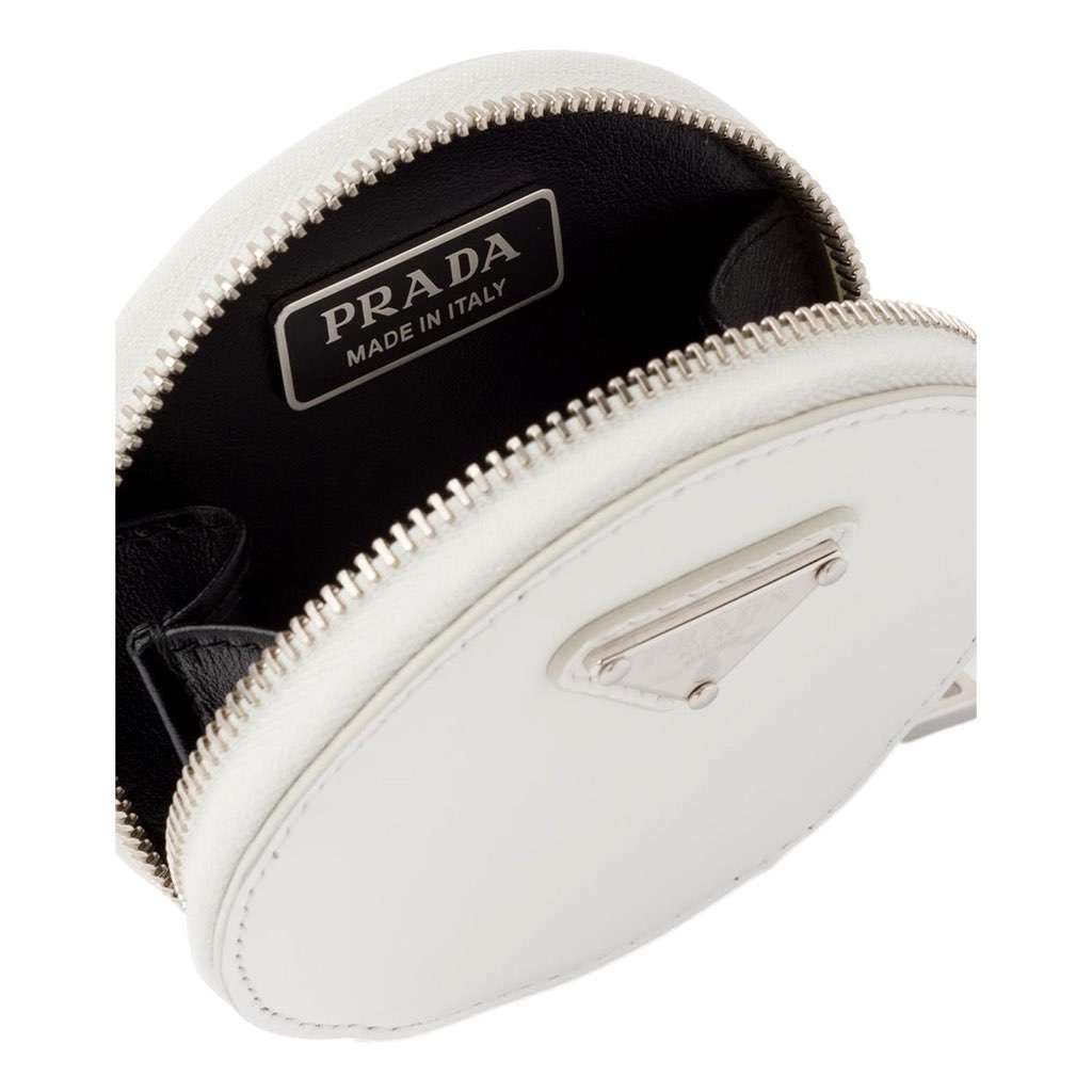 Prada Prada Triangle Plaque Smooth White Leather Round Mini Pouch Keychain White Leather Never worn, with tag - Back View
