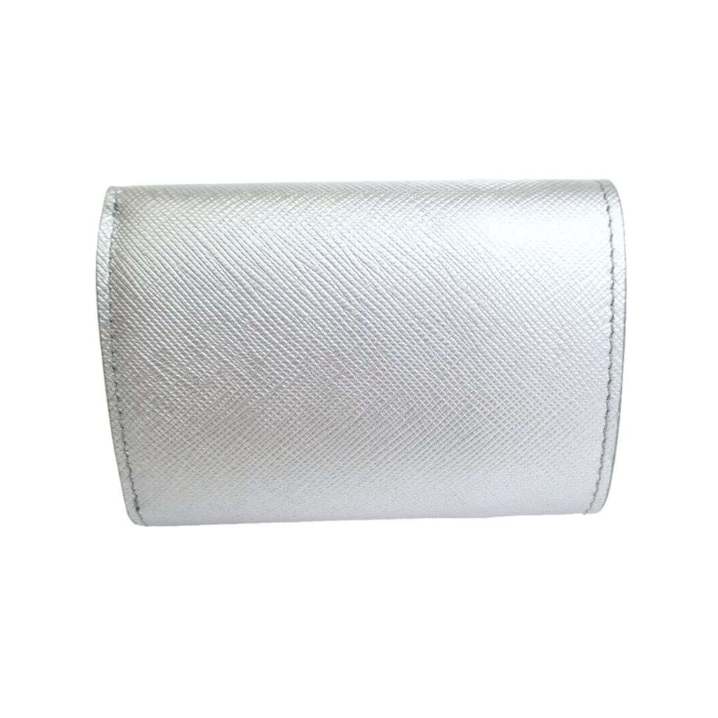 Prada Prada Ribbon Saffiano Metallic Silver and Beige Leather Trifold Wallet Silver Leather Never worn, with tag - Back View