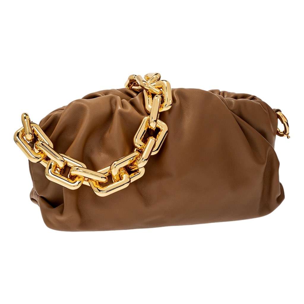 Bottega Veneta Bottega Veneta The Chain Pouch Brown Calfskin Leather Shoulder Bag Brown Leather Never worn, with tag - Model View