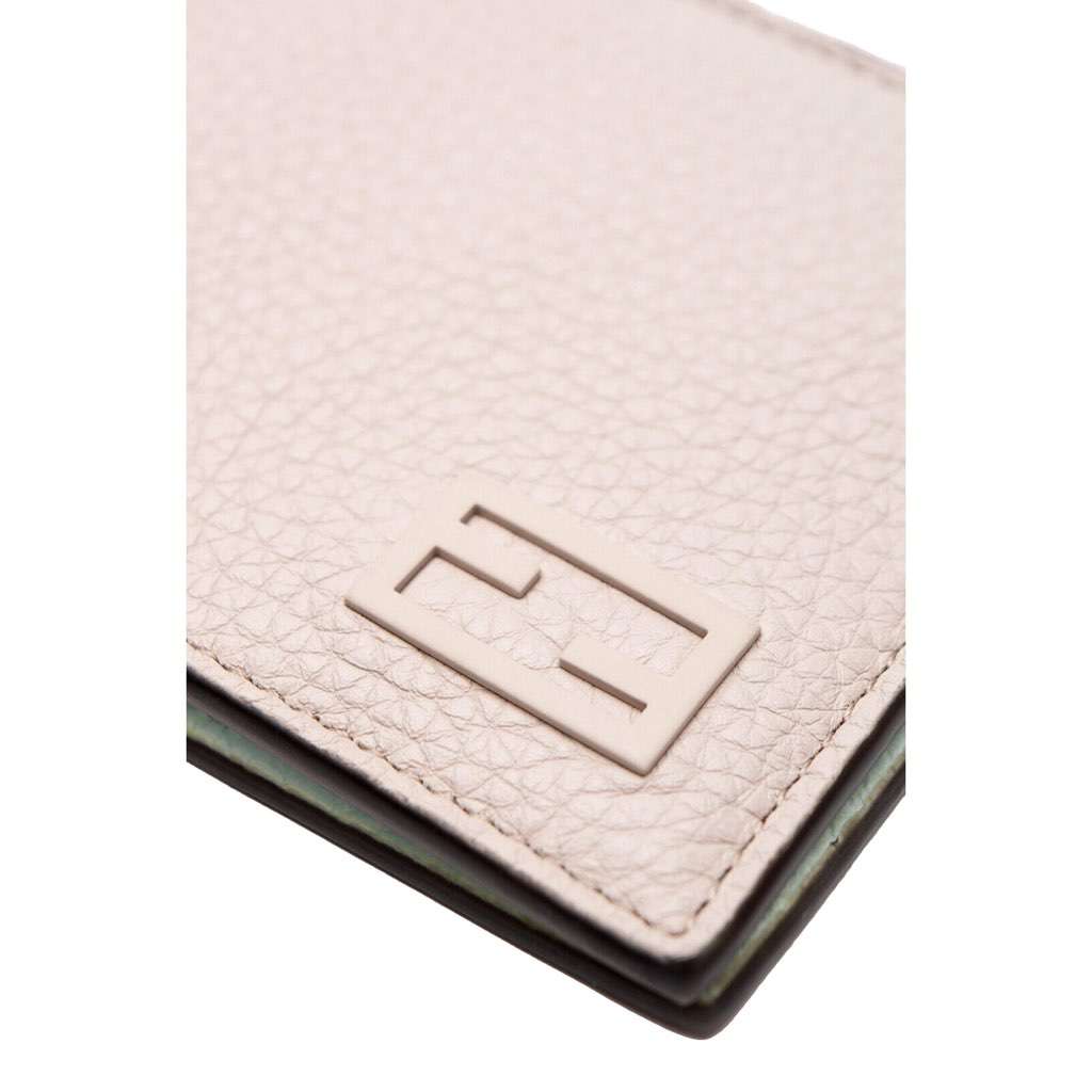 Fendi Fendi FF Logo Plaque Light Gray and Blue Pebbled Calf Leather Bifold Wallet Camel Leather Never worn, with tag - Back View