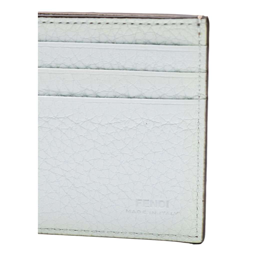 Fendi Fendi FF Logo Plaque Light Gray and Blue Pebbled Calf Leather Bifold Wallet Camel Leather Never worn, with tag - Inside View