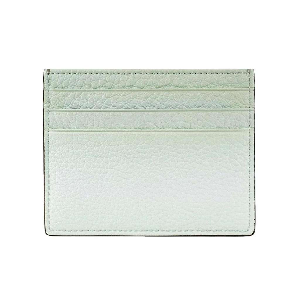 Fendi Fendi FF Logo Light Gray and Blue Pebbled Calf Leather Card Case Wallet Silver Leather Never worn, with tag - Inside View