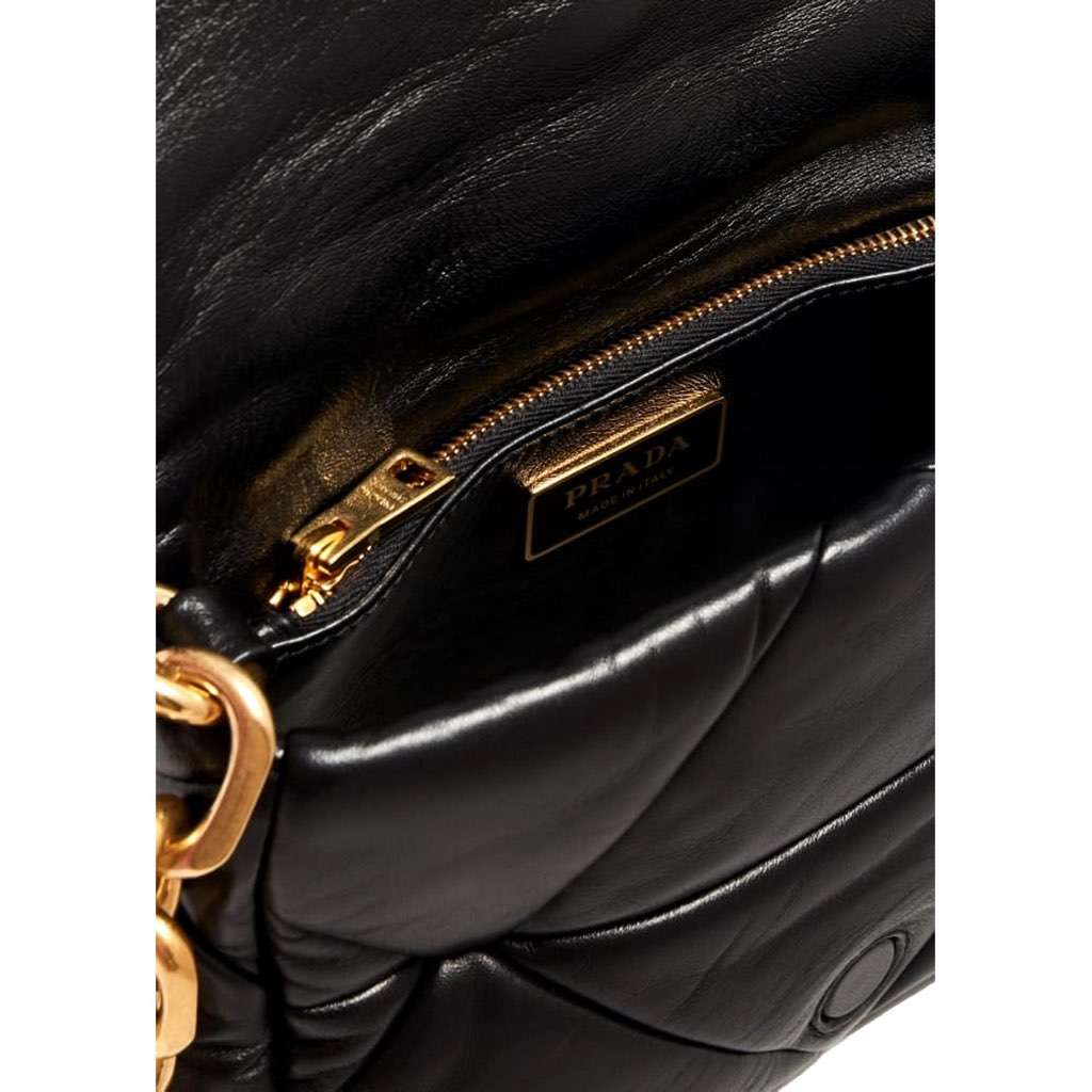 Prada Prada Gold Logo Black Quilted Nappa Patch Leather Small Shoulder Bag Black Leather Never worn, with tag - Inside View